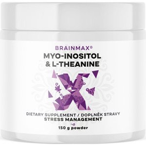 BrainMax L-Theanine & Myo-Inositol, 150 g Myo-inositol na podporu hormonálnej rovnováhy u žien, 125 dávok, doplnok stravy