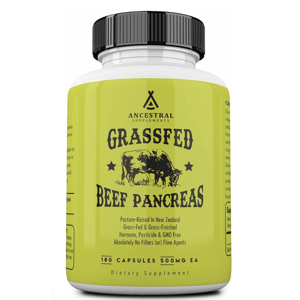Ancestral Supplements Newtraceuticals, Grass-fed Beef Pancreas, hovězí slinivka, 180 kapslí, 30 dávek Výživový doplnok
