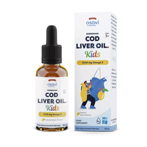 Osavi Norwegian Cod Liver Oil Kids, Norský olej z tresčích jater, pro děti, Omega 3, citrón, 1000 mg, 50 ml doplnok stravy