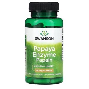 Swanson Papaya Enzyme Papain, papain, trávení bílkovin, 100 mg, 90 kapslí Výživový doplnok