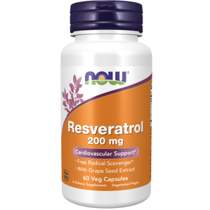 NOW® Foods NOW Resveratrol (s extraktem z hroznových jader), 200 mg, 60 rostlinných kapslí Výživový doplnok