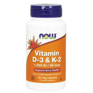 NOW® Foods NOW Vitamín D3 & K2, 1000 IU / 45 ug, 120 rastlinných kapsúl