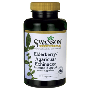 Swanson Elderberry/ Agaricus/ Echinacea Immune Support (Baza, pečiarka, echinacea, podpora imunity), 120 kapsúl